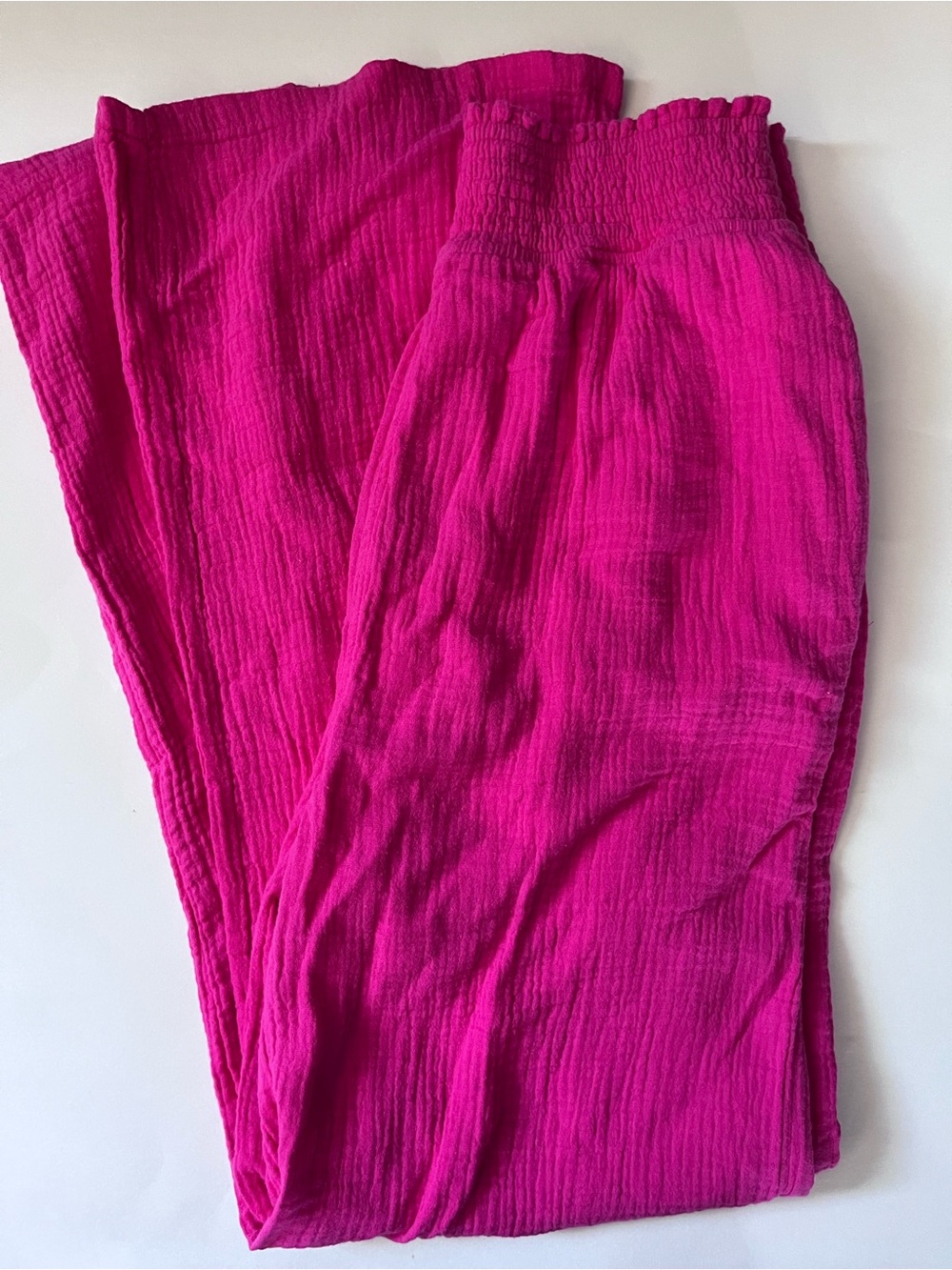 Pink Cotton Gauze Wide Leg Pants
